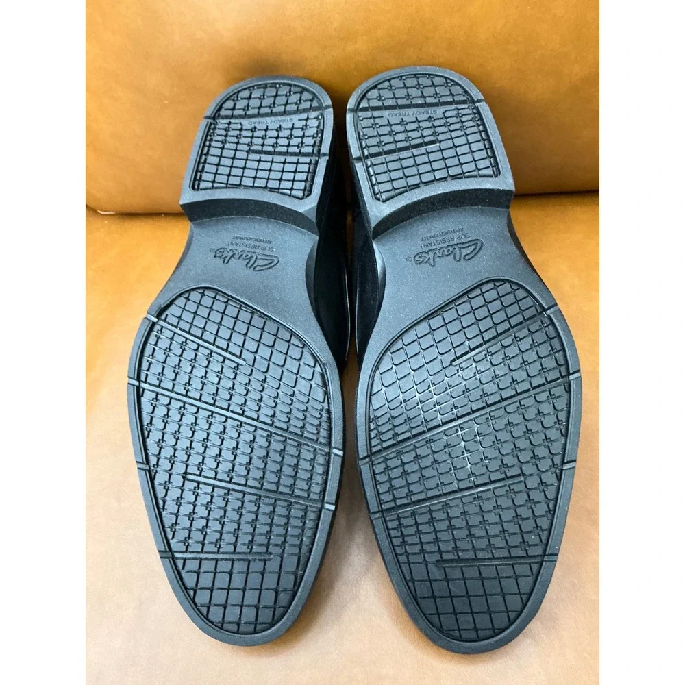 Clarks Steadwell‎ Step Loafers Mens 7 Black Excellent Leather Slip On Shoes